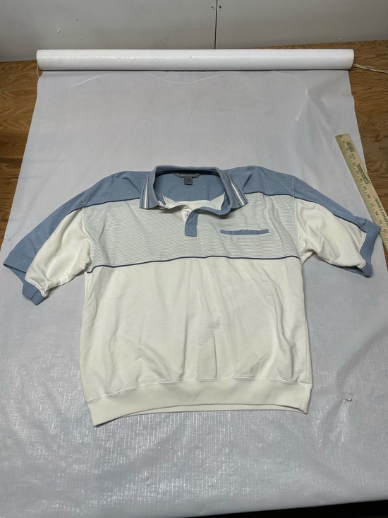 Static Other - Men's Light Blue and White Short-Sleeve Polo Sweater